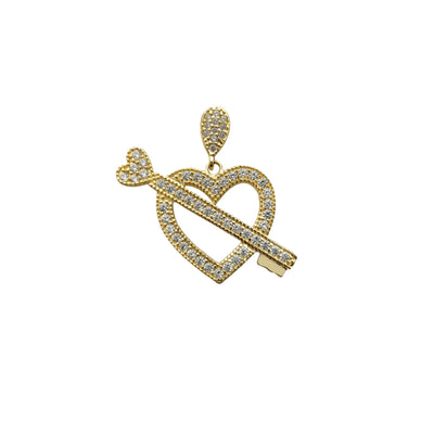Zirconia Heart & Key Pendant (14K) Lucky Diamond New York