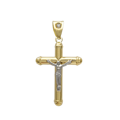 Zirconia Bail Puffy Two-Tone Crucifix Pendant (14K) Lucky Diamond New York