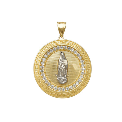 Zirconia Greek-Textured Virgin Mary Medallion Pendant (14K) Lucky Diamond New York