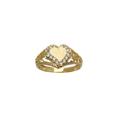 Zirconia Brushed-Finish Heart Ring (14K) Lucky Diamond New York