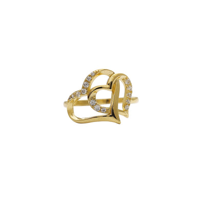 Zirconia Interlocked Outlined Hearts Ring (14K) Lucky Diamond New York