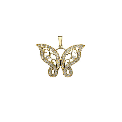 Zirconia Outlined Vines Butterfly Pendant (14K) Lucky Diamond New York
