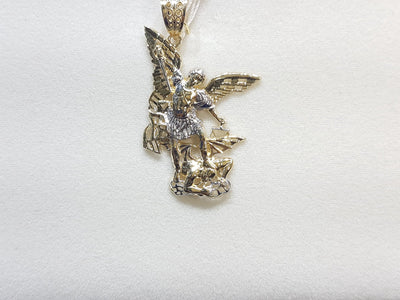 Archangel Michael Scale and Sword Filigree Two-Tone Pendant 14K (Small) - Lucky Diamond - New York