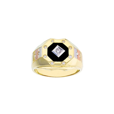 Tri-Color Octagonal Black Onyx Men's Ring (14K) Lucky Diamond New York