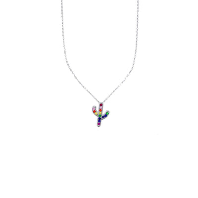 Multi-Color Cactus Necklace (Silver) - Lucky Diamond