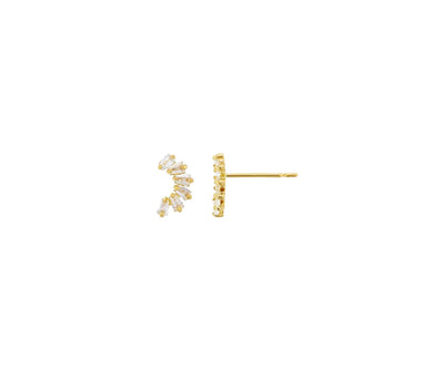 Baguette Cz Curved Stud Earrings (14K) - Lucky Diamond