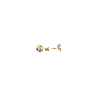 Fluted Bezel Round Zirconia Stud Earrings (14K) Lucky Diamond - New York