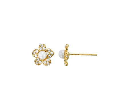 Flower Pearl Earrings (14K) - Lucky Diamond