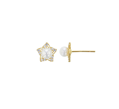 Flower Pearl Earrings (14K) - Lucky Diamond