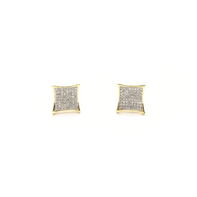 Concave Square Diamond Cluster Stud Earrings (10K) front - Lucky Diamond - New York