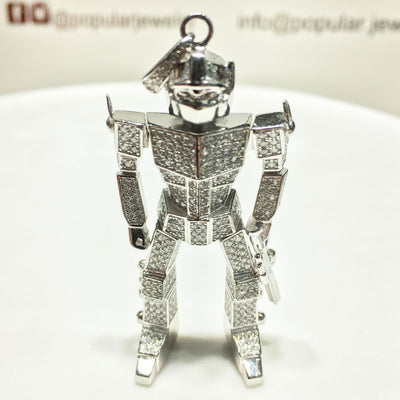 Iced-Out Gundam Robot Pendant Silver - Lucky Diamond