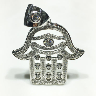 Iced Out Hamsa Pendant Sterling Silver CZ - Lucky Diamond