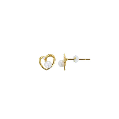 Heart Shape & Pearl Earrings (14K) - Lucky Diamond