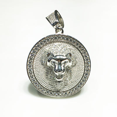 Iced-Out Lion Head Medallion (Silver) - Lucky Diamond