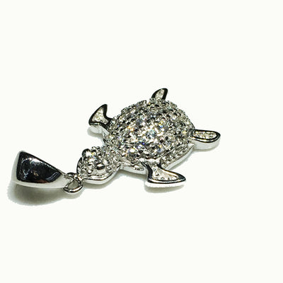 Iced-Out Miniature Turtle Pendant (Silver) - Lucky Diamond
