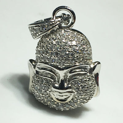 Iced Out Laughing Buddha Head Pendant Silver - Lucky Diamond