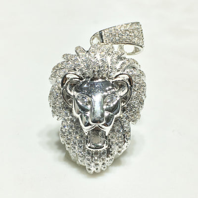 Iced-Out Lion Head Pendant (Small) Silver - Lucky Diamond