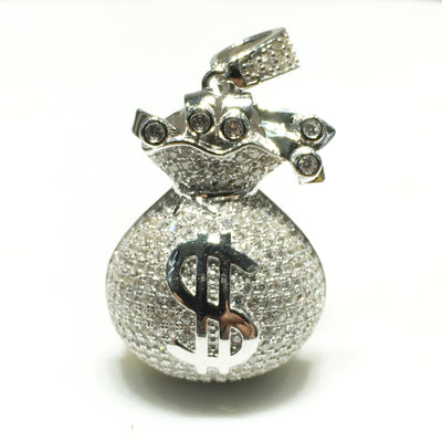 Iced-Out Money Bag Pendant (Model 2) (Silver) - Lucky Diamond