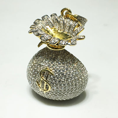 Iced-Out Money Bag Pendant (Silver) - Lucky Diamond