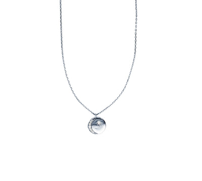 Crescent Moon Circle Necklace (Silver) - Lucky Diamond