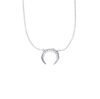 Upside Down Crescent Moon Necklace (Silver) - Lucky Diamond