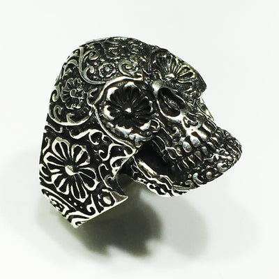 Antique Floral Skull Ring (Silver) - Lucky Diamond