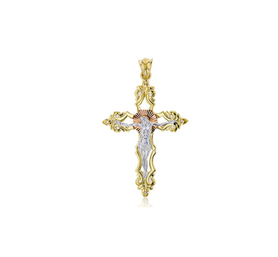 Tricolor Jesus Cross Pendant (14k) - Lucky Diamond