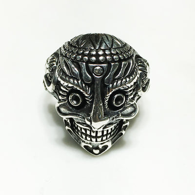 Antique-Finish Samurai Mask Ring (Silver) - Lucky Diamond