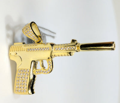 Pistol Pendant Silenced CZ Silver suppressor usp hk - Lucky Diamond