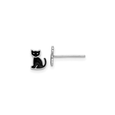 Black Cat Enamel Friction Stud Earrings (Silver) main - Lucky Diamond - New York