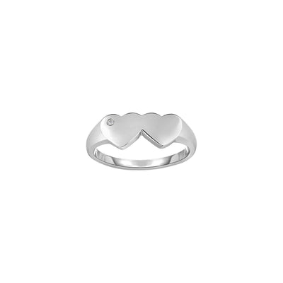 Diamond Dotted Double Heart Signet Ring (Silver) main - Lucky Diamond - New York