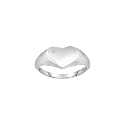 Diamond Dotted Heart Signet Ring (Silver) main - Lucky Diamond - New York