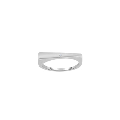 Diamond Dotted Horizontal Triangle Signet Ring (Silver) main - Lucky Diamond - New York