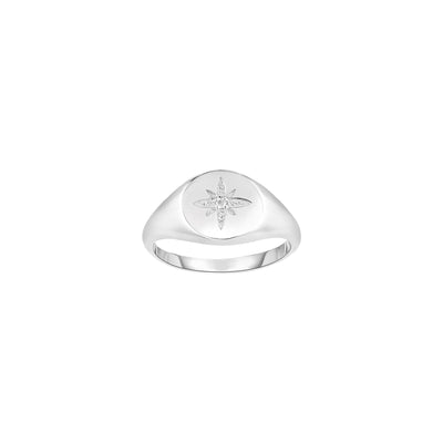 Diamond Star Round Signet Ring (Silver) main - Lucky Diamond - New York