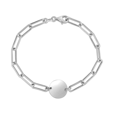 Engravable Circle Paperclip Link Bracelet (Silver) main - Lucky Diamond - New York