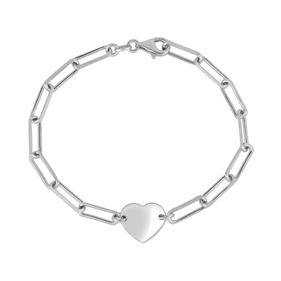Engravable Heart Paperclip Link Bracelet (Silver) main - Lucky Diamond - New York