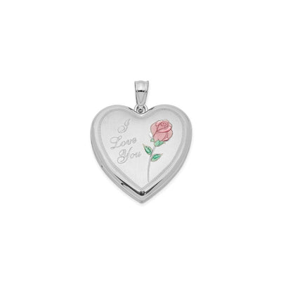 Heart Locket with Enameled Rose Photo Pendant (Silver) main - Lucky Diamond - New York