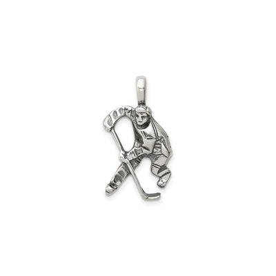 Hockey Player Antiqued Pendant (Silver) front - Lucky Diamond - New York