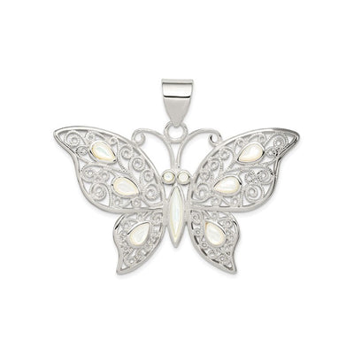 Mother of Pearl Butterfly Pendant (Silver) front - Lucky Diamond - New York