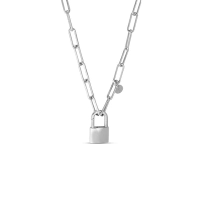 Padlock Paperclip Link Necklace (Silver) main - Lucky Diamond - New York