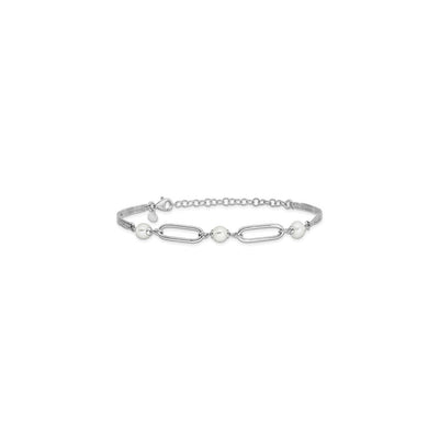 Pearl Paperclip Bracelet (Silver) front - Lucky Diamond - New York