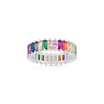Rainbow Baguette Zirconia Eternity Ring (Silver) front - Lucky Diamond - New York