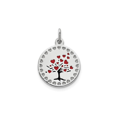 Red Heart Tree Medal Enamel Pendant (Silver) front - Lucky Diamond - New York