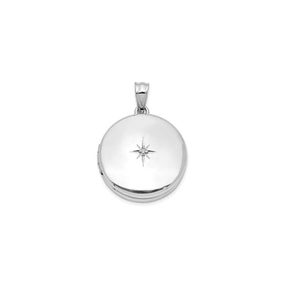 Round Locket with Solitaire Diamond Photo Pendant (Silver) front - Lucky Diamond - New York