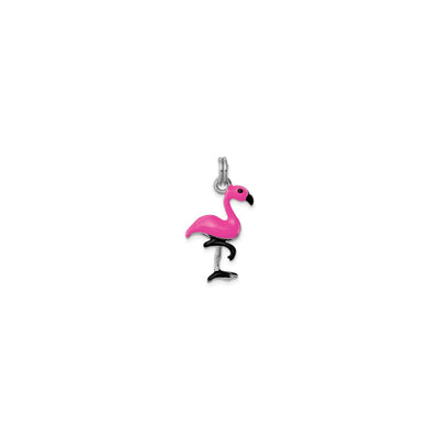 Ultra Pink Flamingo Bird Enamel Pendant (Silver) front - Lucky Diamond - New York