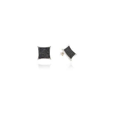 Concave Black Ice Square CZ Stud Earrings (Silver) Lucky Diamond New York
