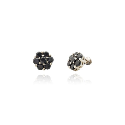 Black Flower Stud Earrings (Silver) Lucky Diamond New York