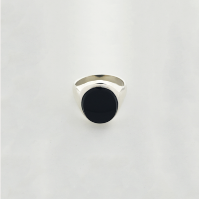 Oval Black Onyx Ring (Silver) Front - Lucky Diamond - New York