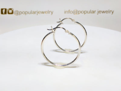 A pair of sterling silver plain high polished finish hoop earrings standing - Lucky Diamond