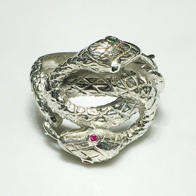 Twin Snake Head Ring (Silver) - Lucky Diamond